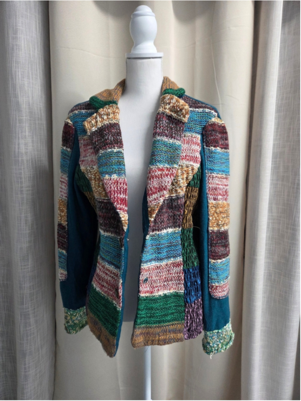 Kaktus Knit Jacket Teal Boho Patchwork Knitwear Y2K Whimsigoth Fairycore Size XL